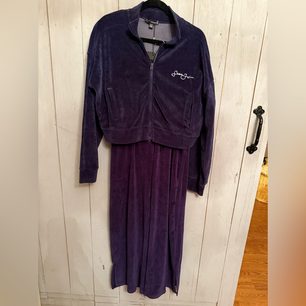 Sean John X Misguided Velour Tracksuit sz 10 Crop Jacket Navy Pockets Logo NWT’s